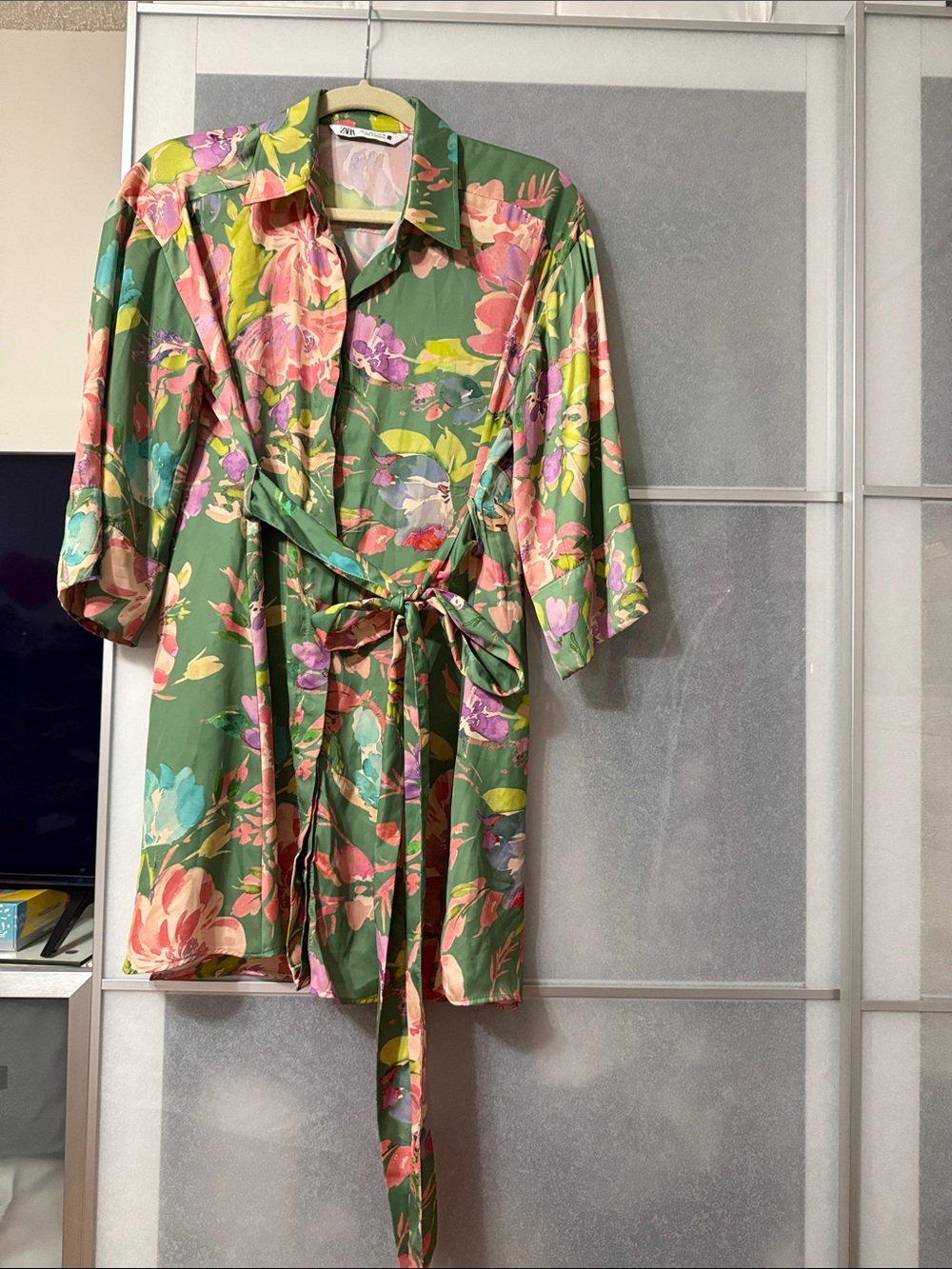 Zara Green Floral Belted Mini dress
